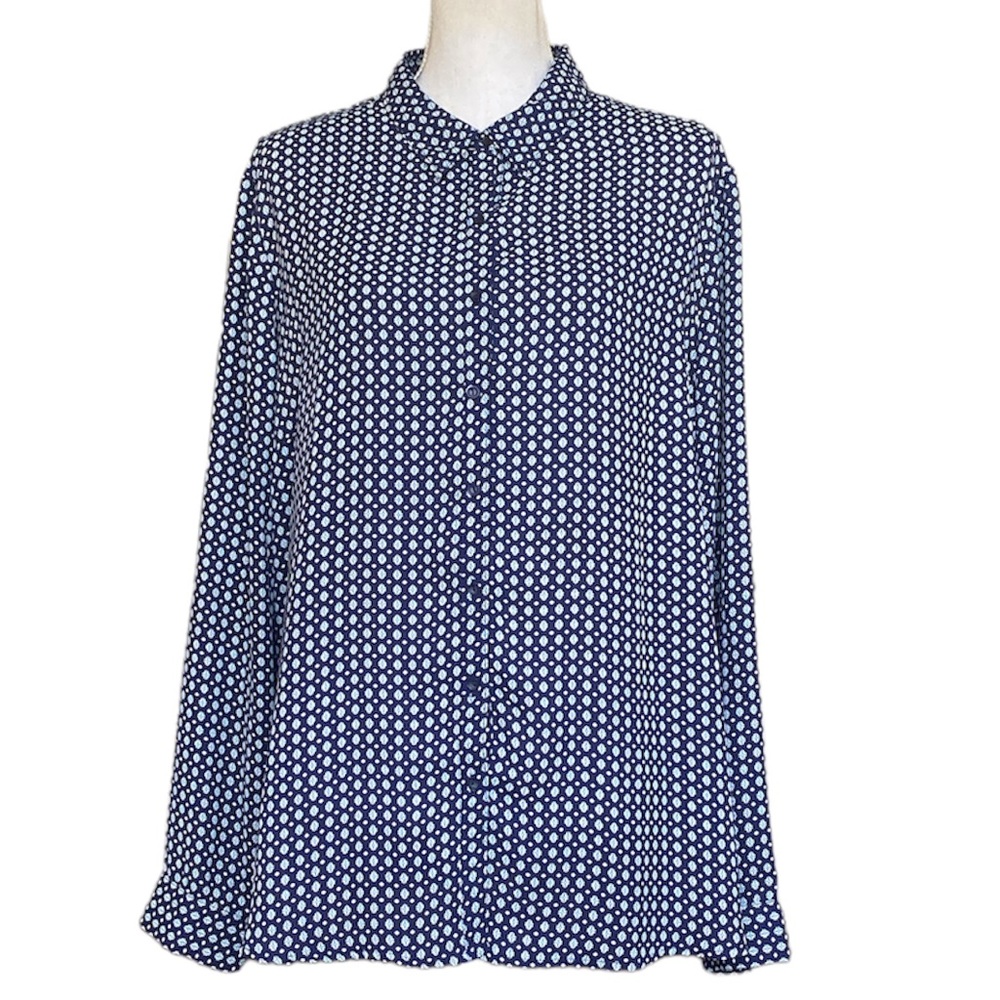 Violeta by Mango Navy Printed Button-up Shirt Blouse Plus Size L - US 16